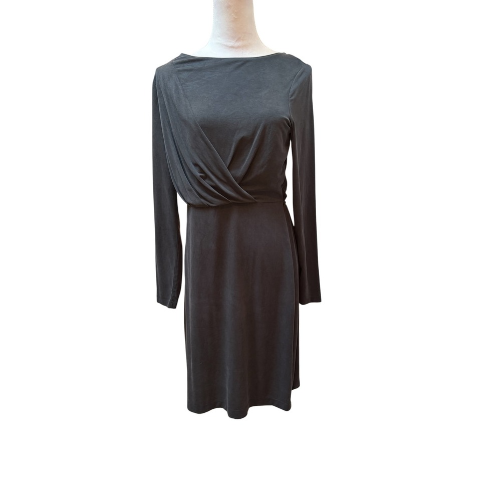 Banana Republic Women M Gray Drape Front Long Sleeve Jersey Sheath Dress